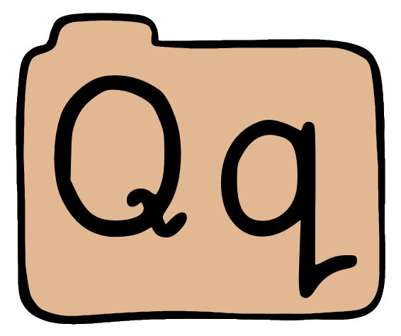 light orange file folder with capital and lowercase Q on it.